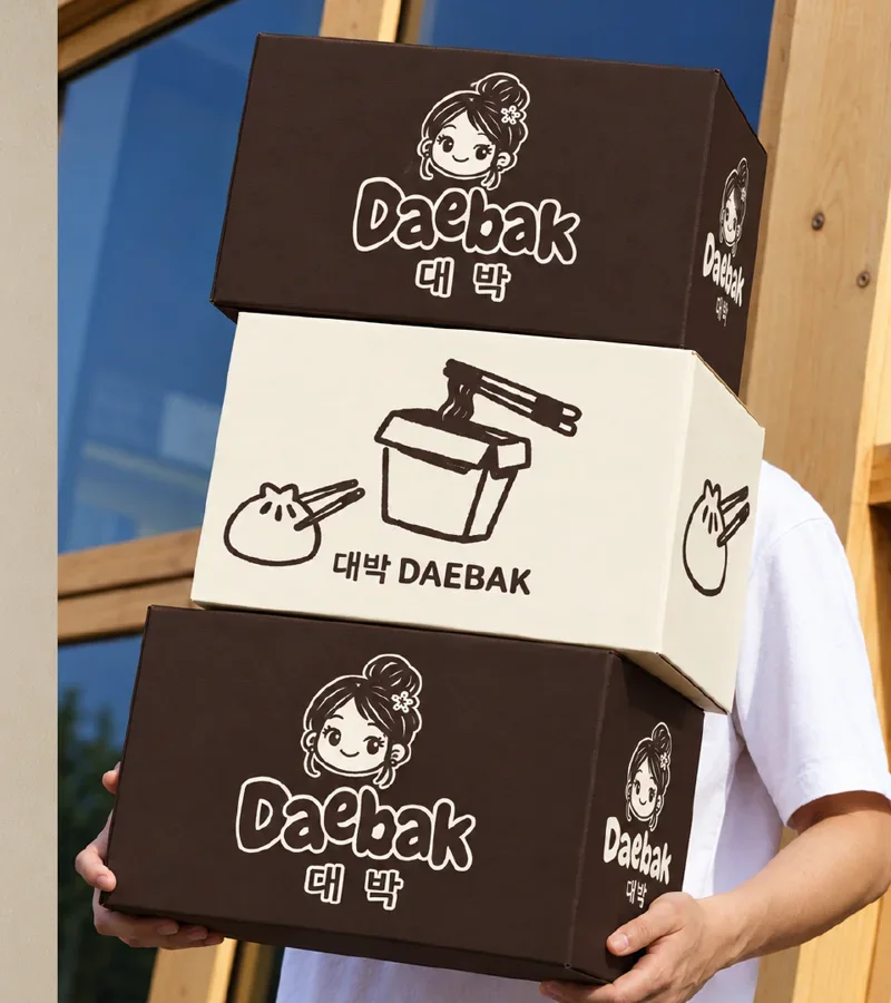 Cajas para llevar con el logo de Daebak