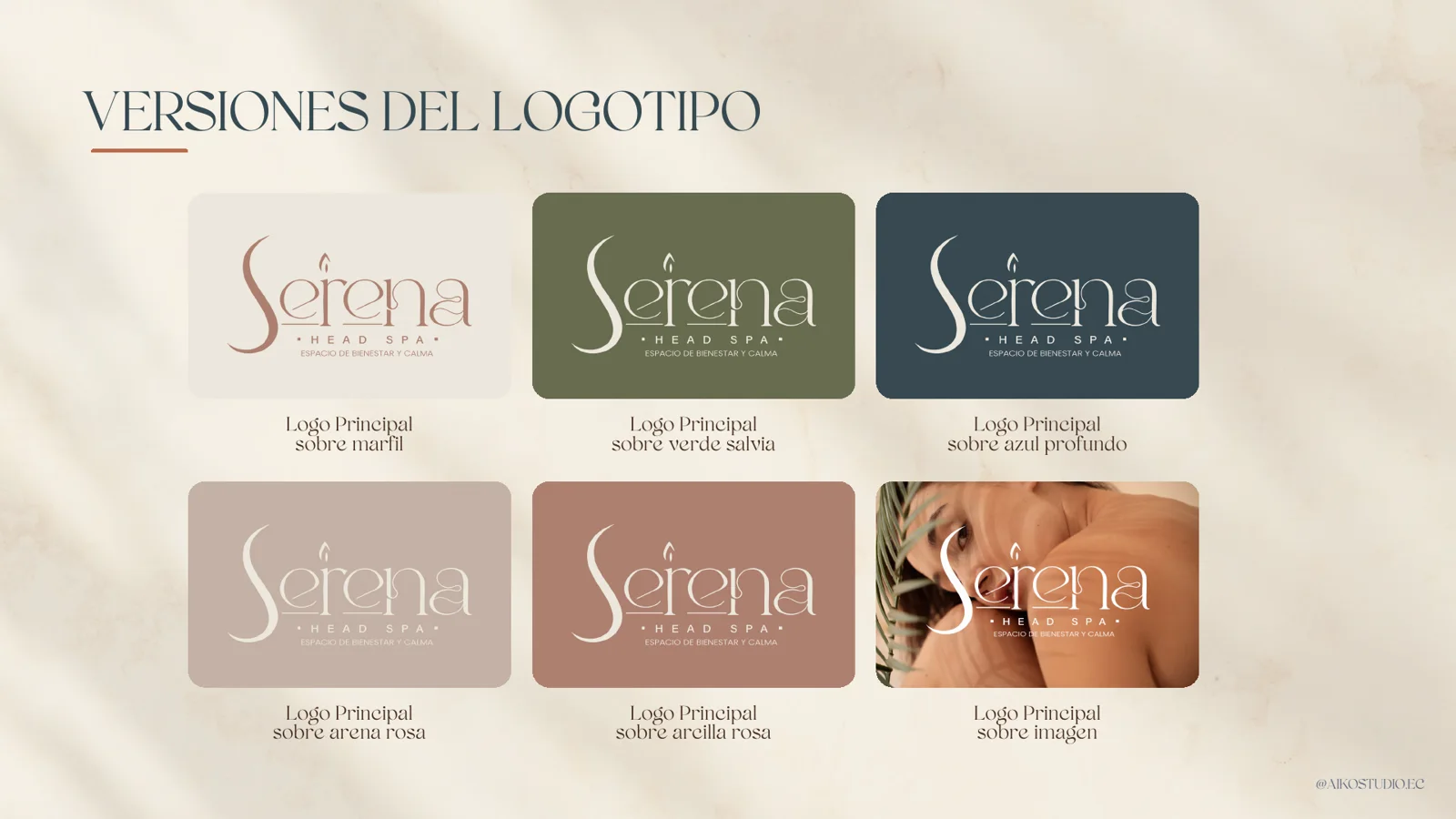 Versiones del logotipo de Serena en distintos fondos